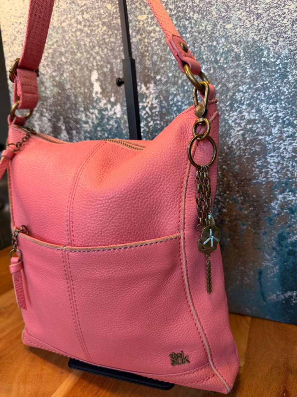 The Sak Boho Pebbled Leather Crossbody Bag Pink Casual Chic - Picture 5 of 17